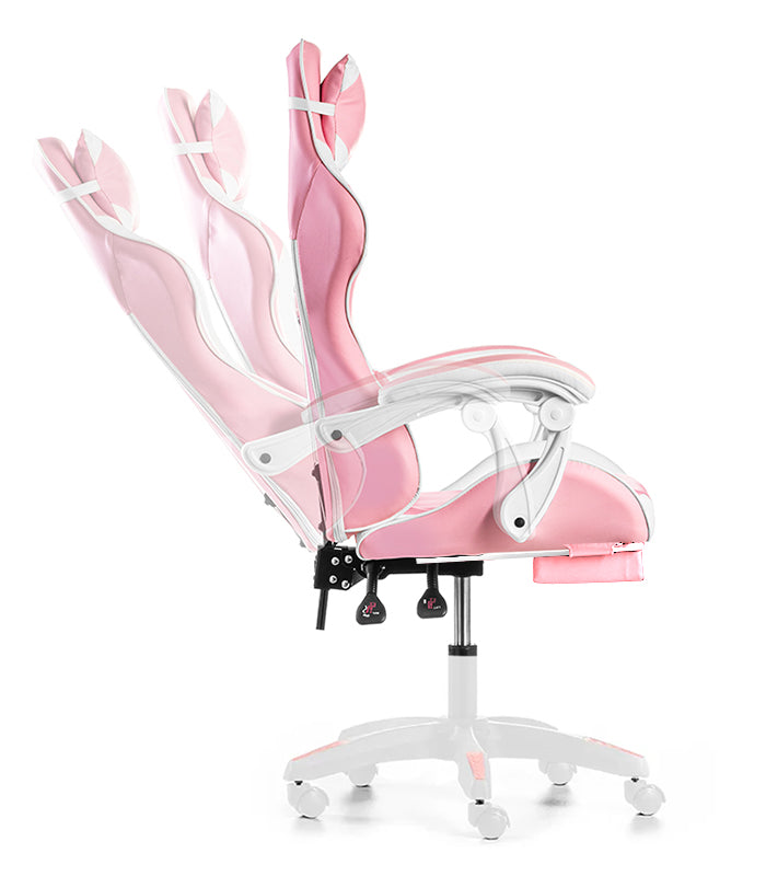 Gamingstuhl mit Fußstütze, rosa, verstellbar + Massagekissen – Produktabbildung 5