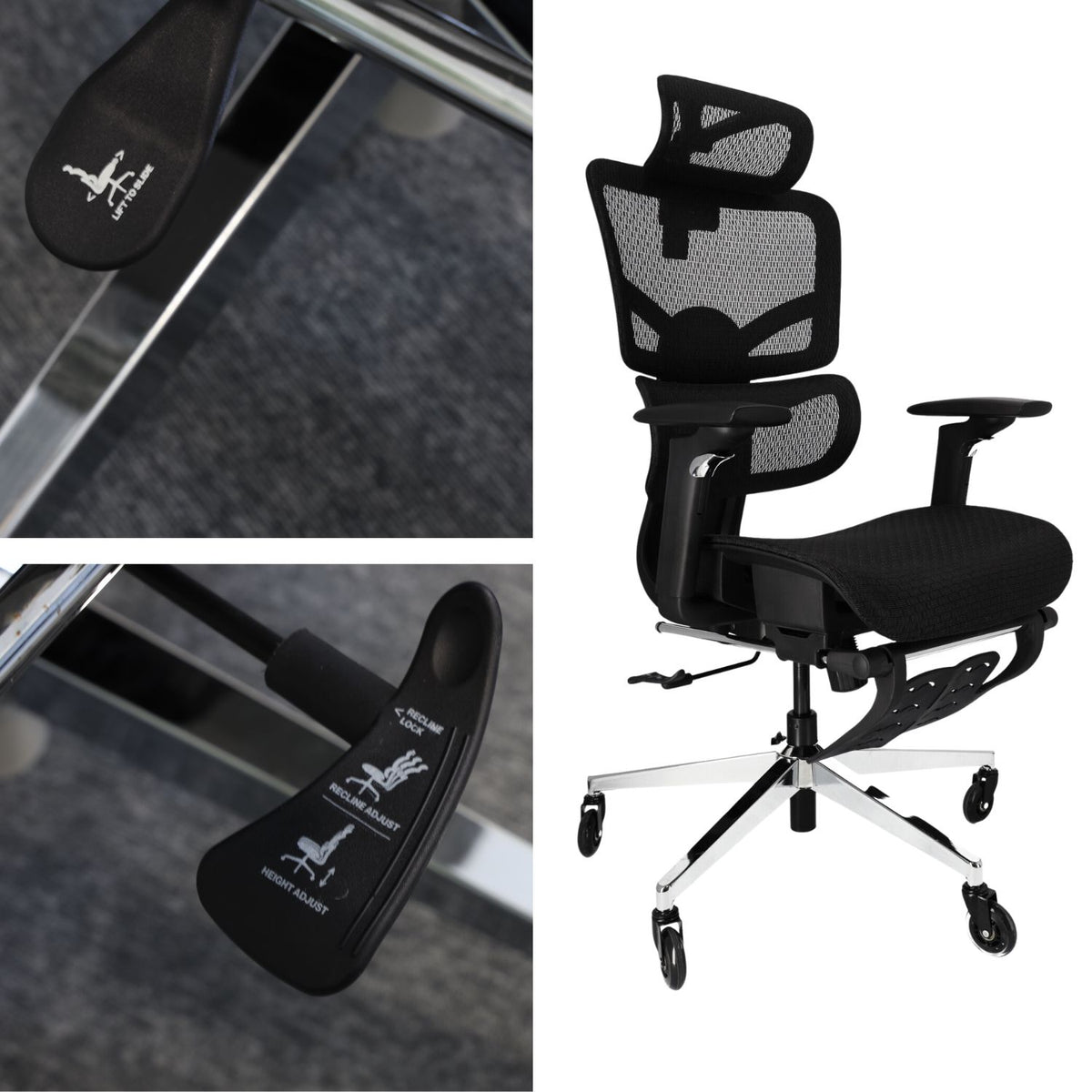 Ergonomischer, verstellbarer Bürostuhl aus Mesh – Schwarz – Produktabbildung 4