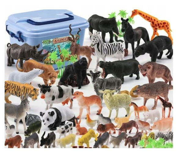 Safari-Tierfiguren-Set, 58 Teile, mit praktischer Box