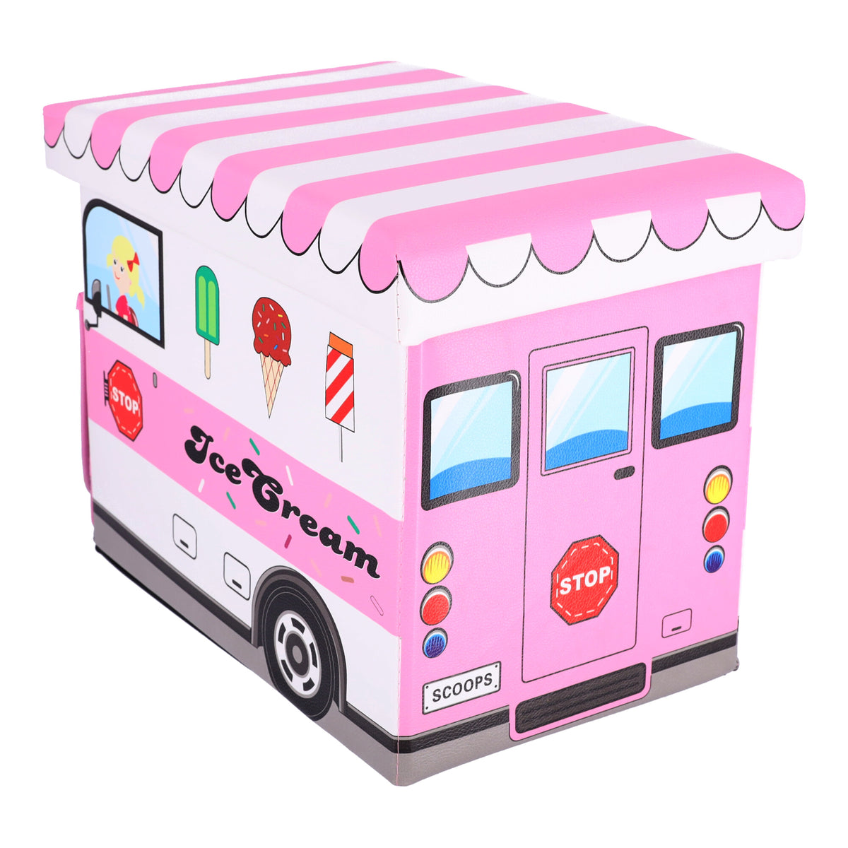 Spielzeugbox mit Sitzhocker – Eiswagen – Produktabbildung 2