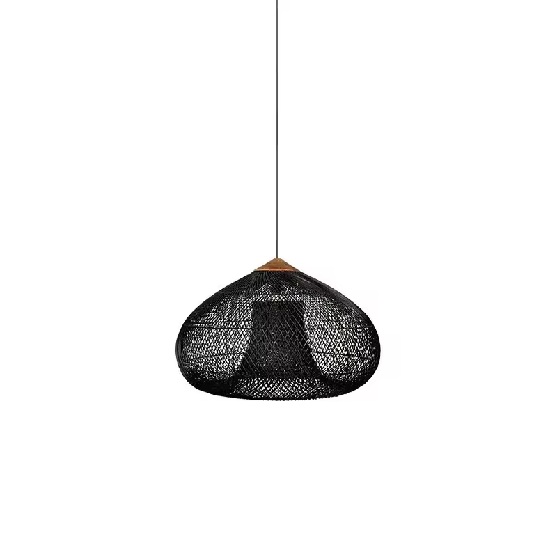 Decken-Pendelleuchte aus natürlichem Rattan - 50 cm - Schwarz