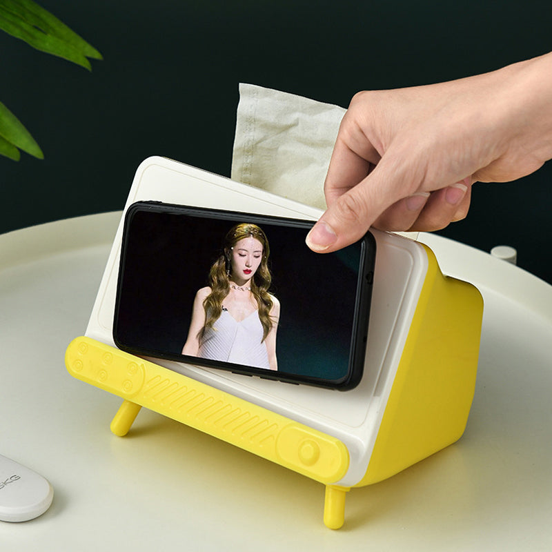 Taschentuchbox mit Handyhalterung – gelb – Produktabbildung 2