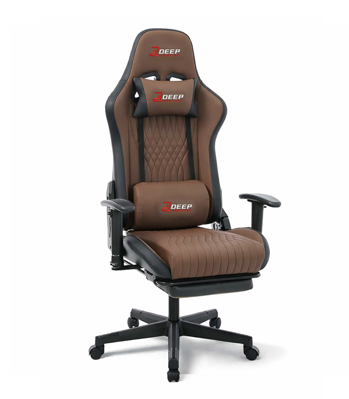 Ergonomischer brauner Gaming-Stuhl mit Fußstütze und Höhenverstellung – Gaming-Stuhl für Büro und Zimmer