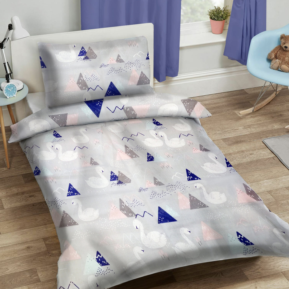 Kinderbettwäsche-Set 90x120cm – Schwäne