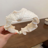 Breites Haarband mit kleinen Perlen - weiß – Produktabbildung 4