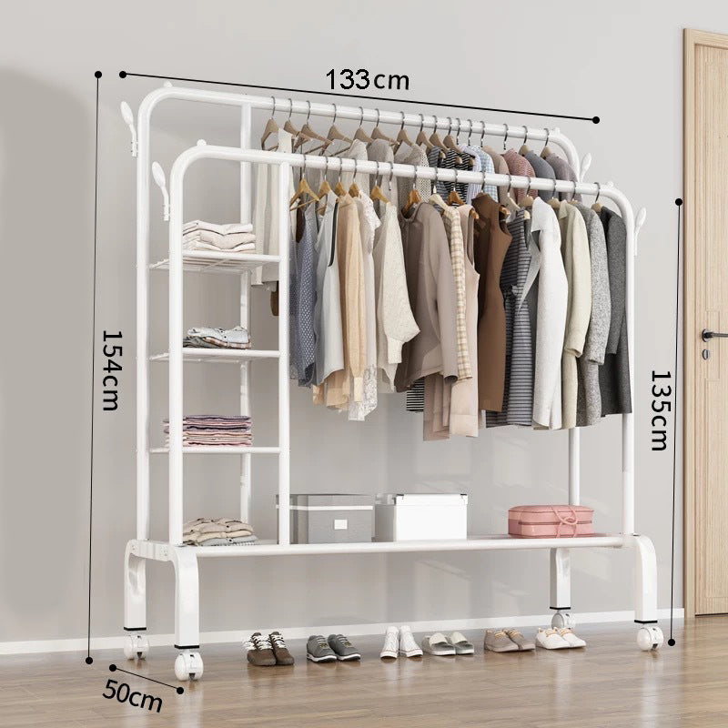 Multifunktionaler freistehender Kleiderständer 133x154cm - weiß – Produktabbildung 2