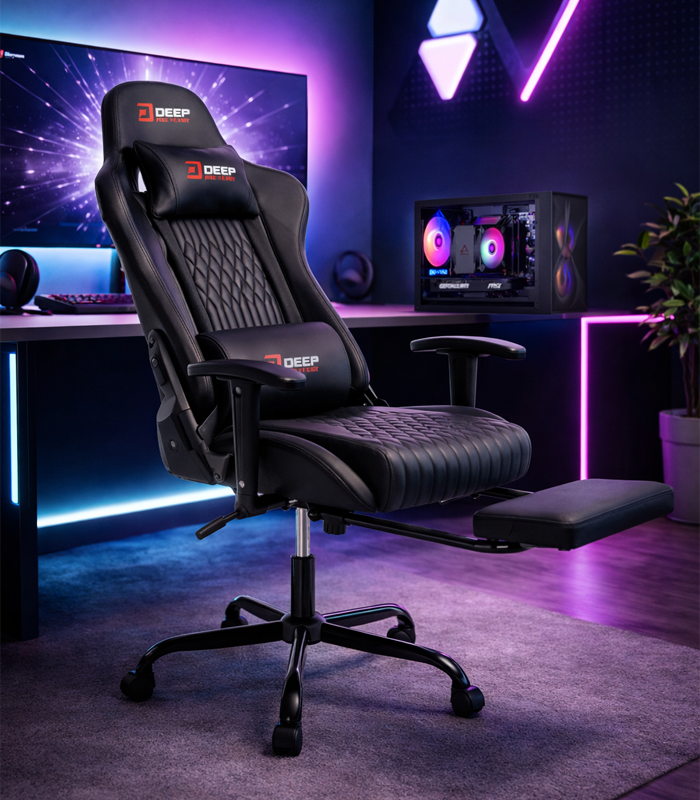 Ergonomischer schwarzer Gamingstuhl mit Fußstütze und Höhenverstellung – Gamingstuhl für Büro und Zimmer – Produktabbildung 7