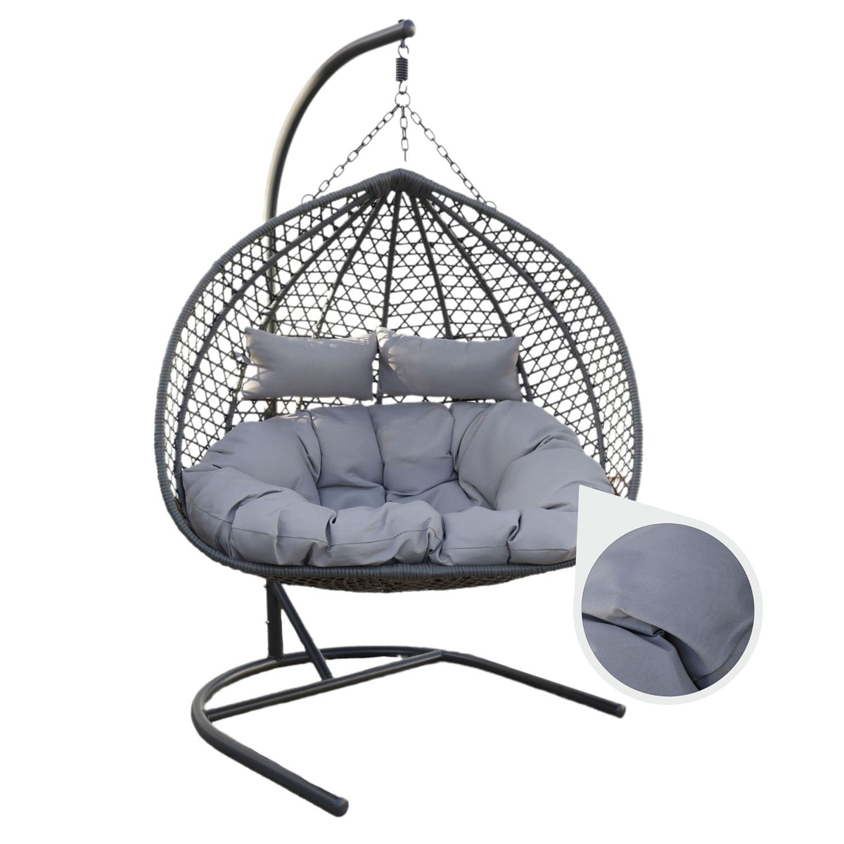 Zweisitzer-Hängesessel – grauer Zweisitzer-Cocoon (graues Kissen) – Produktabbildung 2