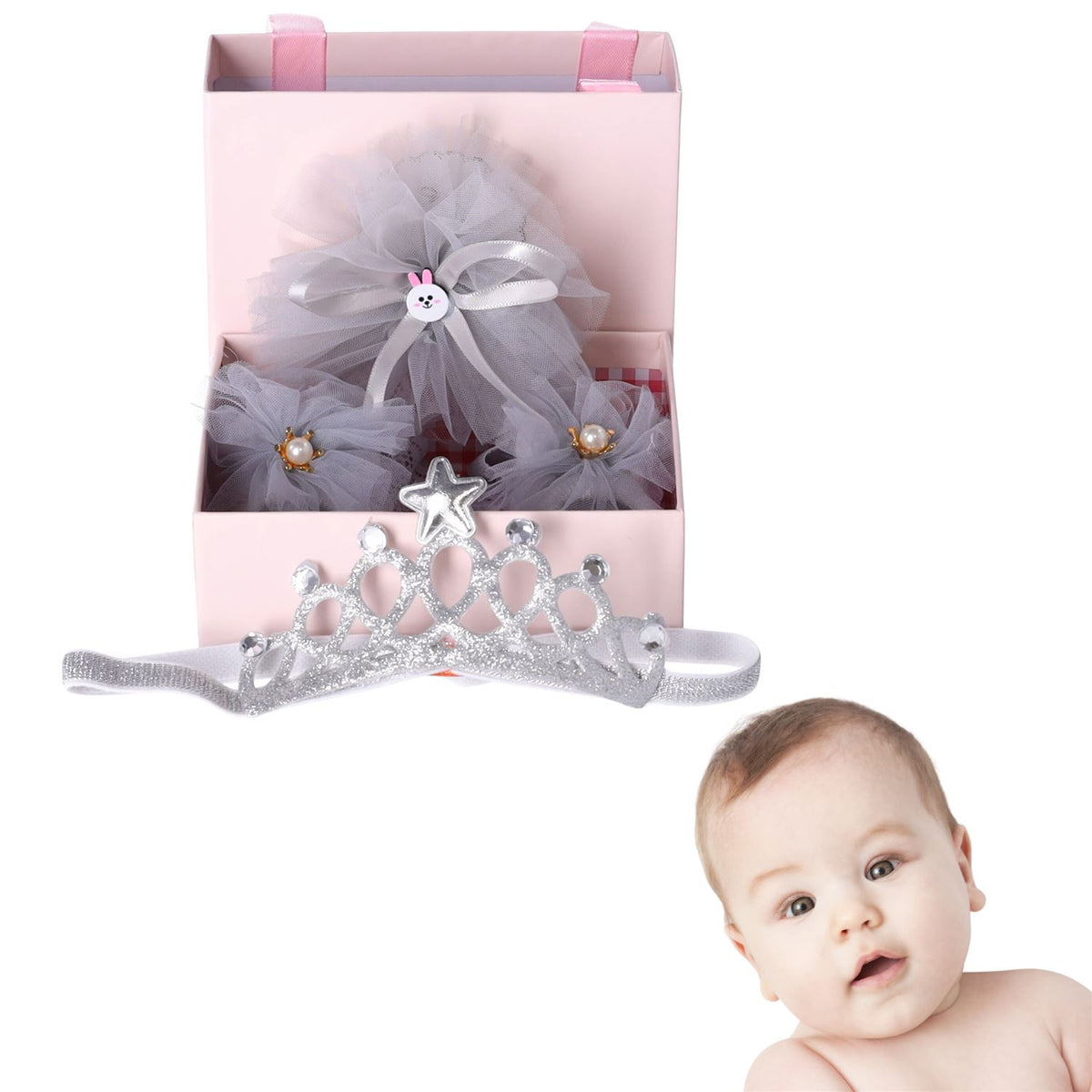 3-in-1-Geschenkset für ein neugeborenes Baby – hellgrau