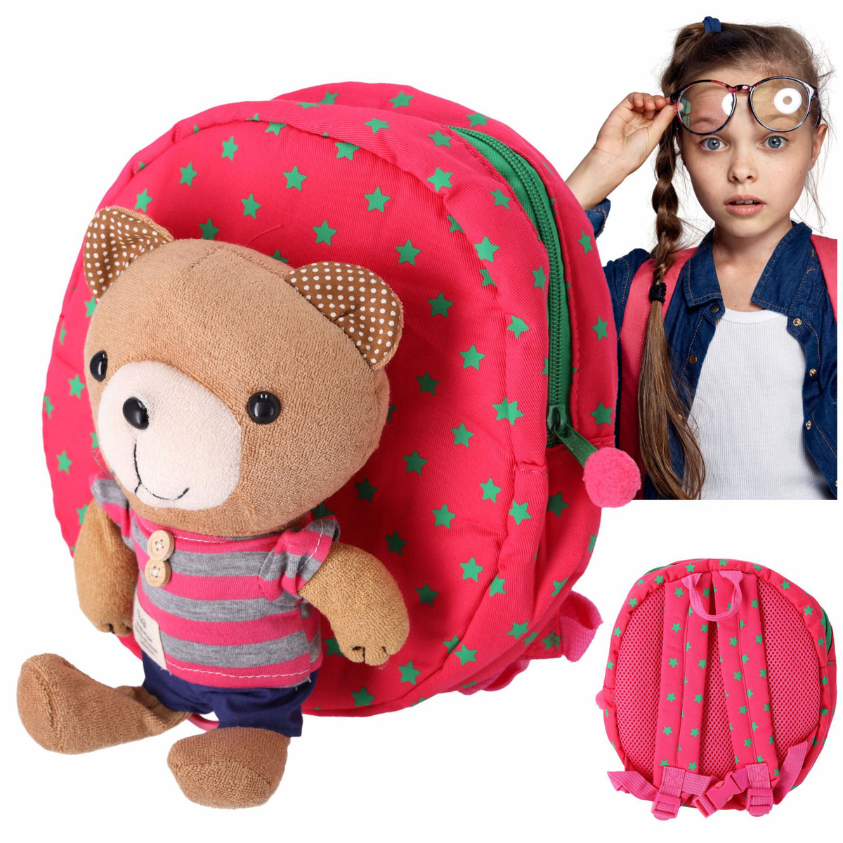 Rucksack für Kinder mit Sicherheitsleine – rosa