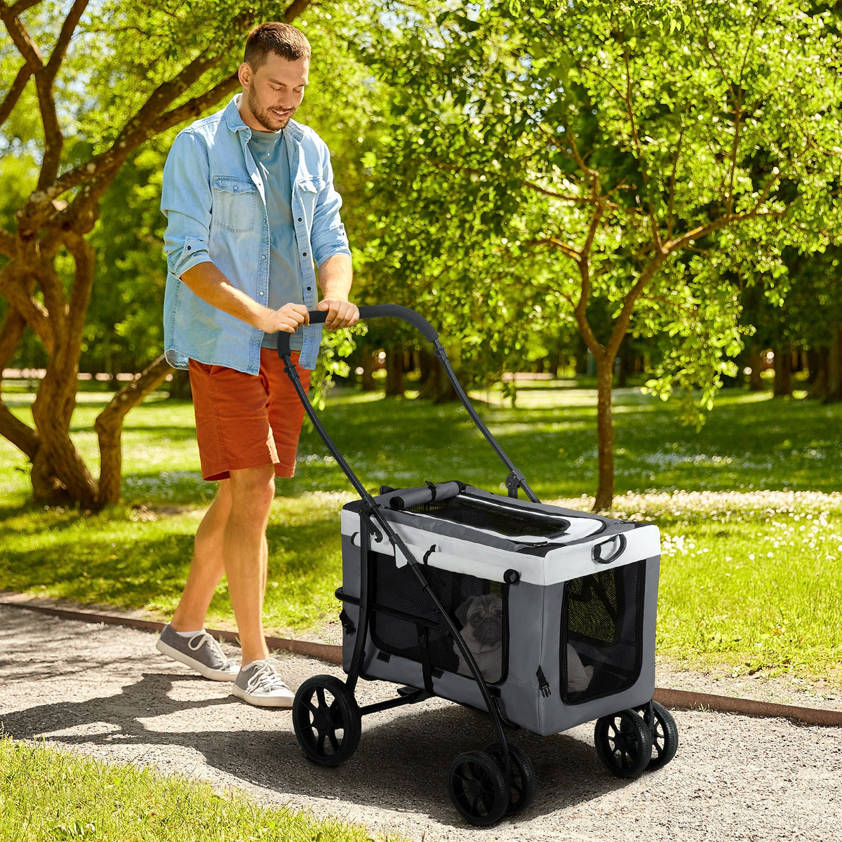 Hondenbuggy huisdierbuggy tot 10kg opvouwbaar afneembare mand 81 x 58 x 97,5 cm Zwart + Grijs + Wit (2)