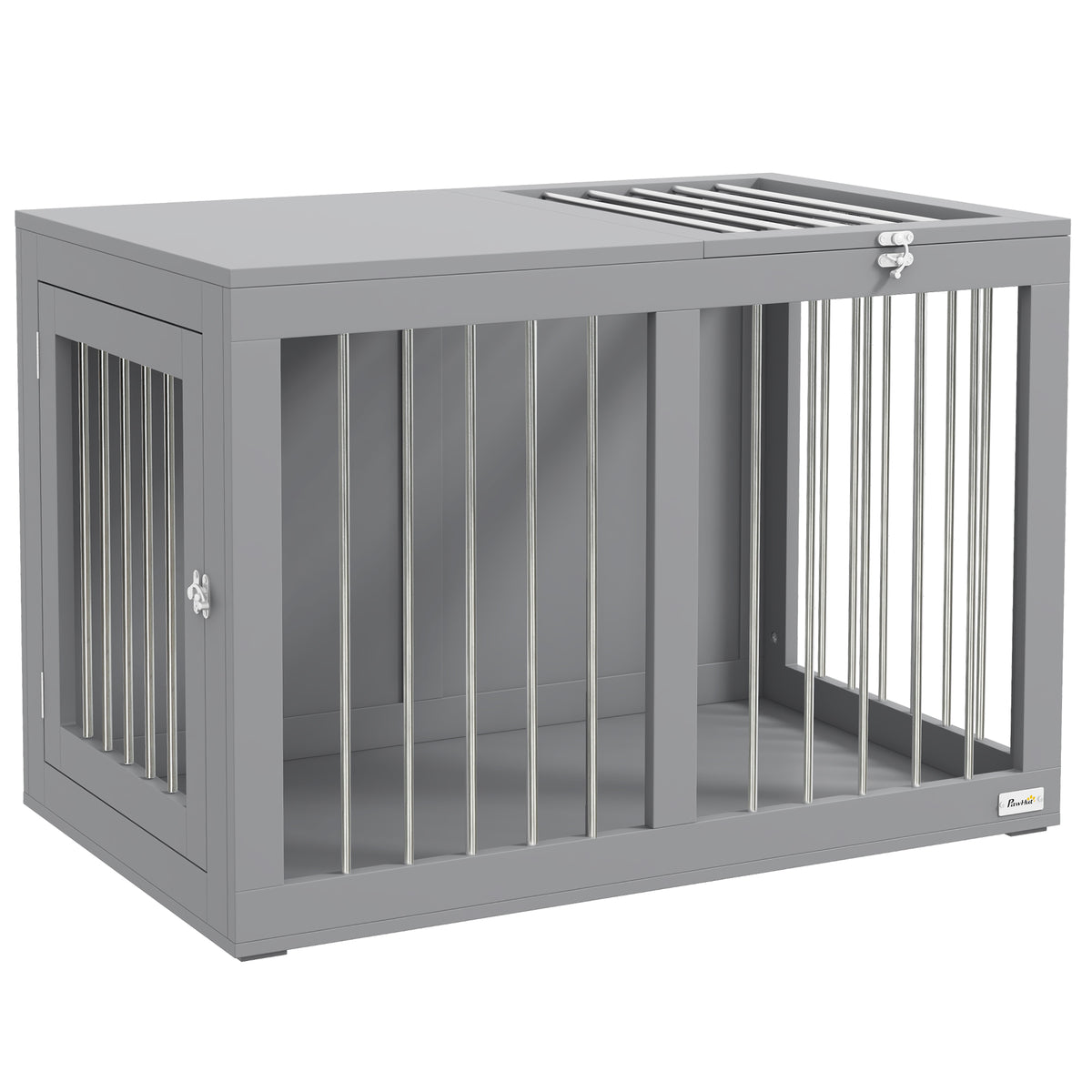 Hondenbench, hondentransportbox, 2 deuren, afsluitbaar, stalen rooster, 80 cm x 50 cm x 56,5 cm, grijs