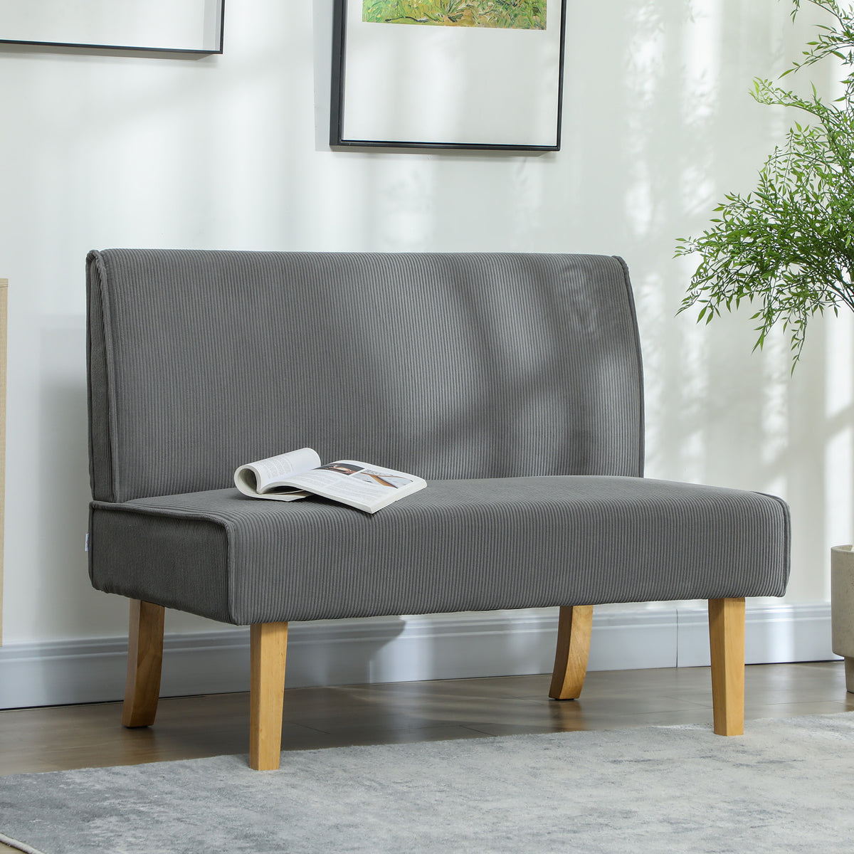 Tweezitsbank met ribstof bekleding, dikke bekleding en solide houten poten voor woonkamer, slaapkamer, kantoor (2)