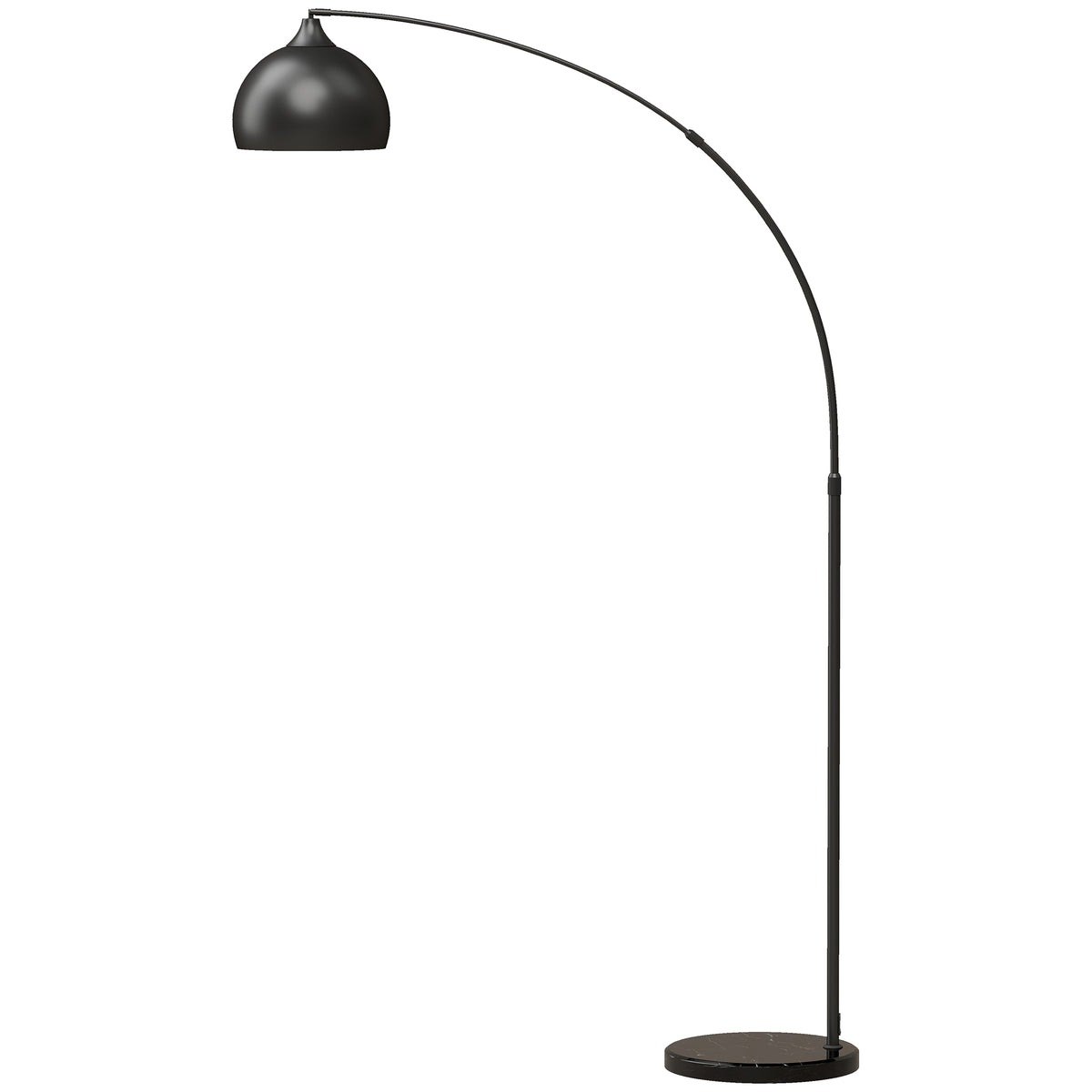 Booglamp, vloerlamp, in hoogte verstelbaar, voetschakelaar, voet in marmerlook, 170-180 cm, zwart