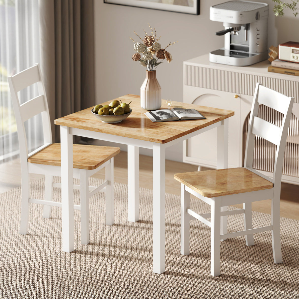 Set van 2 keukenstoelen, rubberwood, gebogen spijlenrugleuning, wit (2)