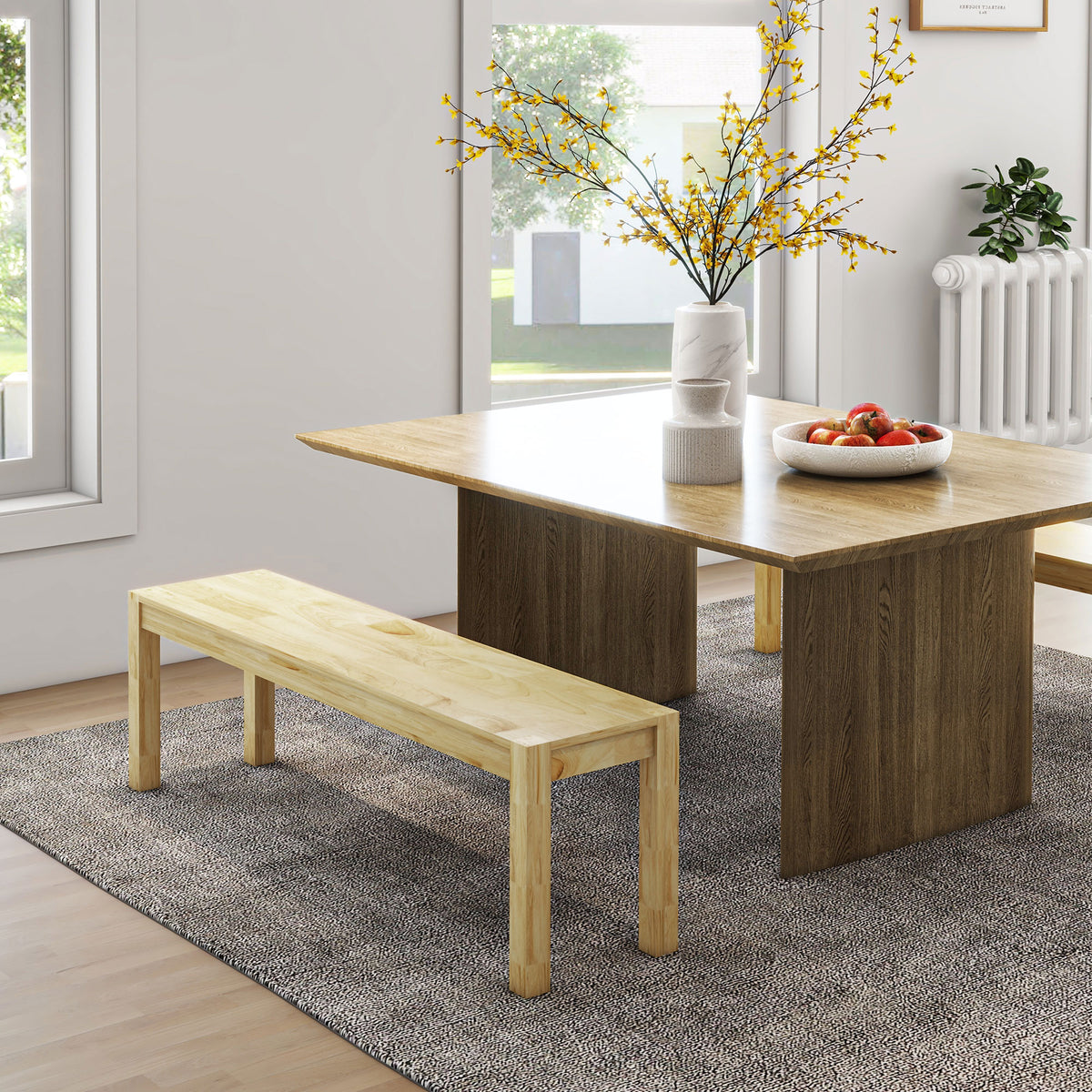 Massief houten bank, 3-zits, bankje, keukenbank, grenenhout, naturel (2)
