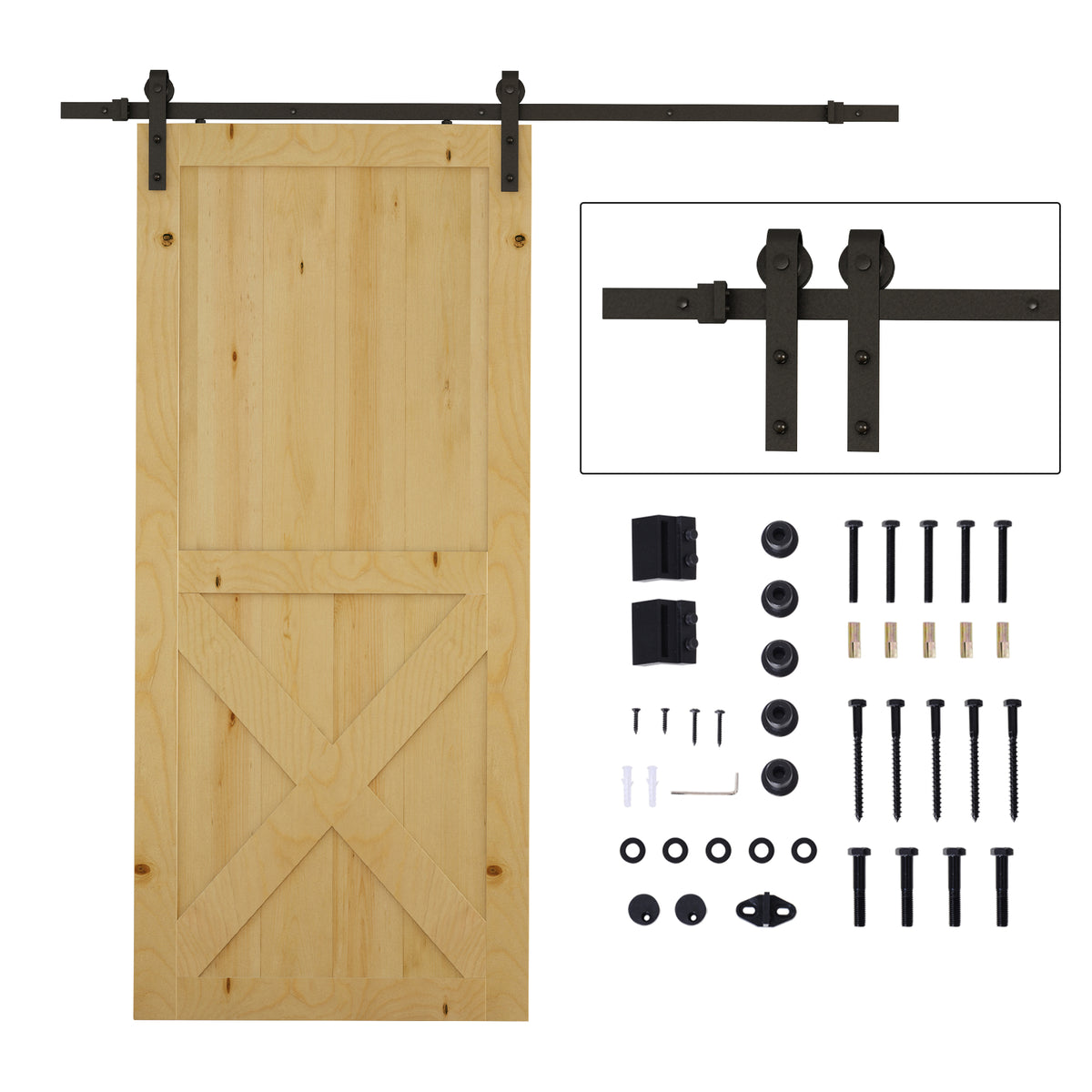 Geleiderailset voor schuifdeuren, max. 100 kg draagvermogen, metaal, zwart, 2 m, zwart
