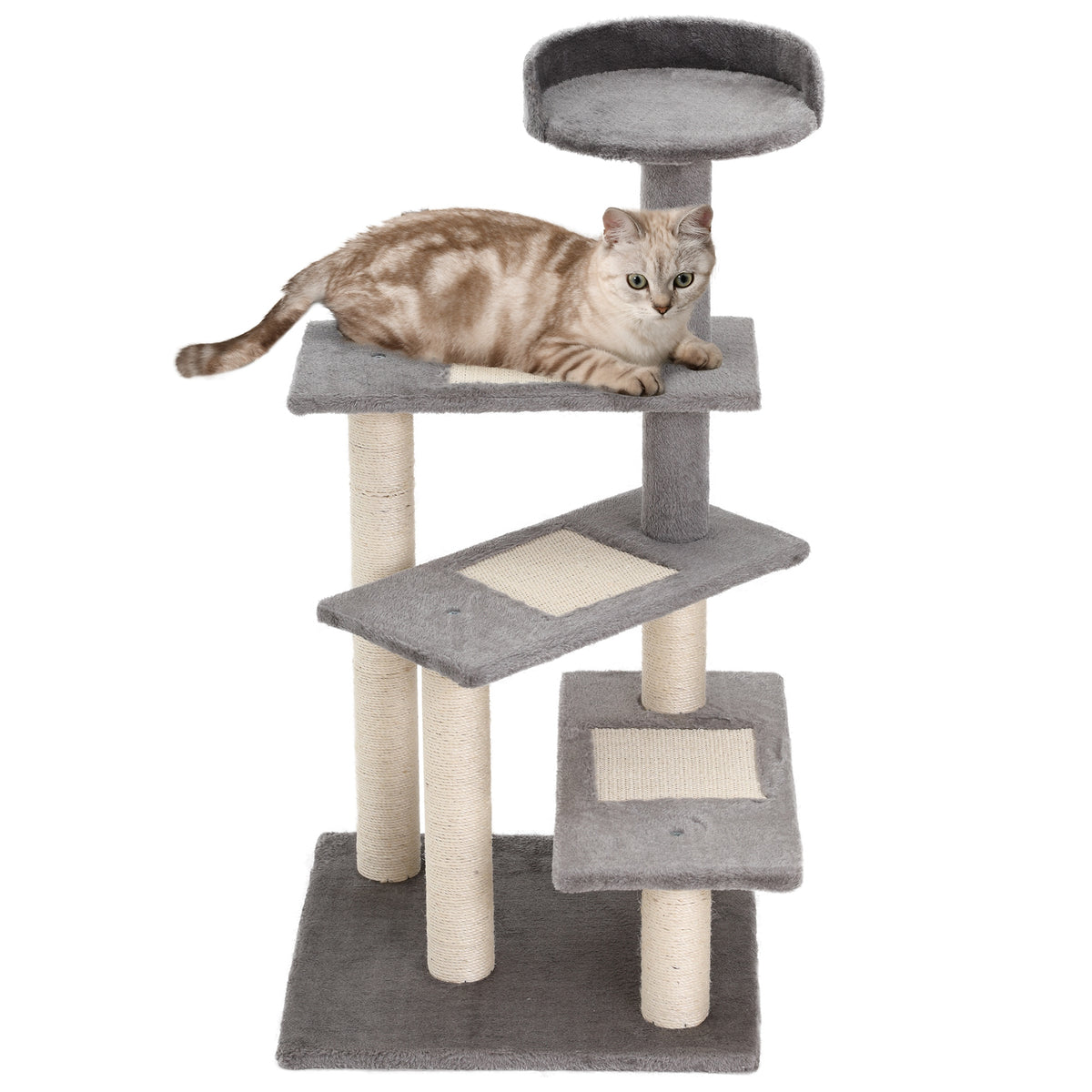 Klimboom krabpaal speelboom kattenkrabpaal trap 5 niveaus beige grijs 48,5 x 48,5 x 100 cm (LxBxH)