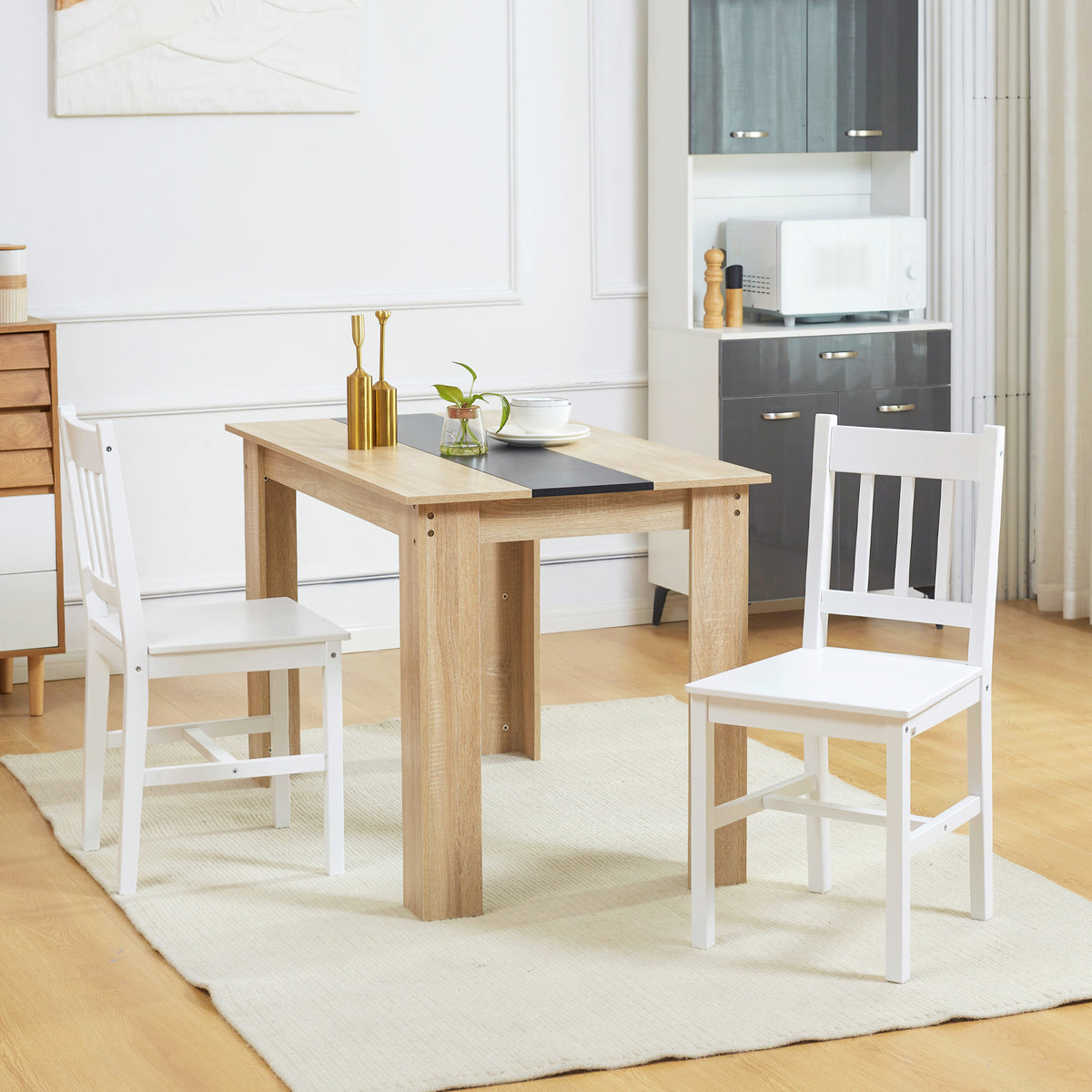 Set van 2 eetkamerstoelen keukenstoelen stoelen, massief hout, 41 cm x 46,5 cm x 85,5 cm, wit (2)