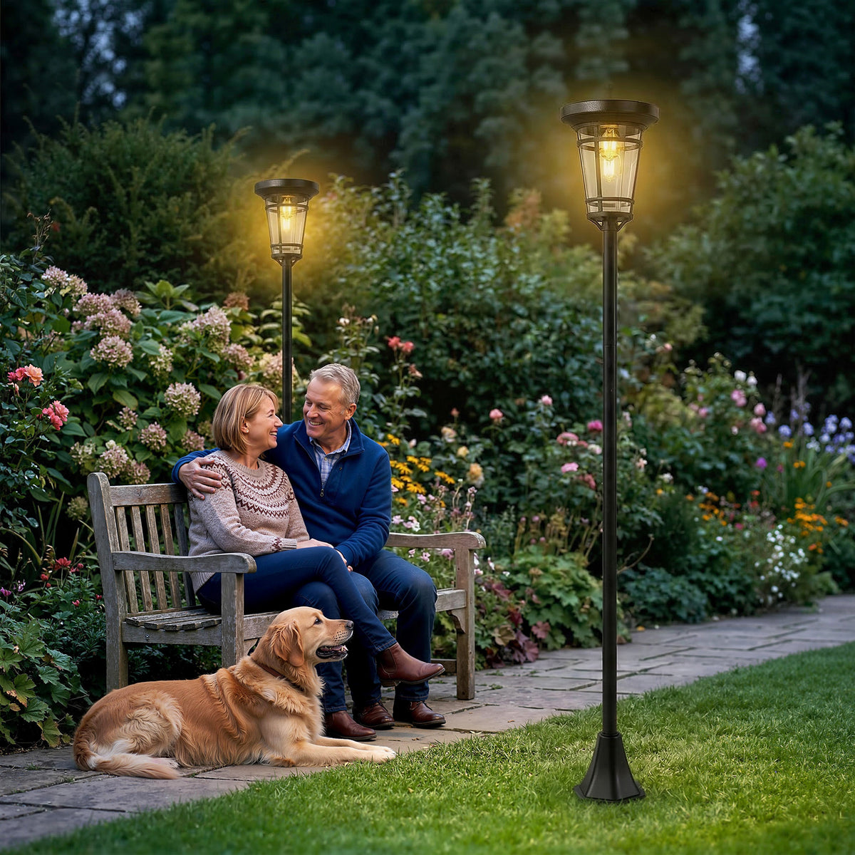 Solar-lantaarn 2-delige set staande lamp 180 cm in hoogte verstelbaar met 2 lichtmodi lichtsensor schakelaar (2)