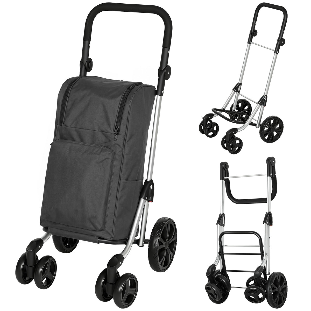 Boodschappentrolley, tas van 46 liter, opvouwbare boodschappenwagen met koeltas, verstelbare handgreep