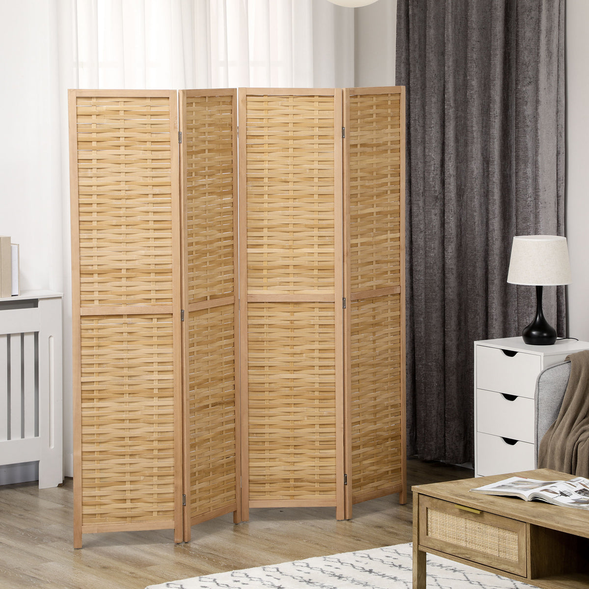 4-delige kamerscherm, 160 x 170 cm opvouwbare bamboe roomdivider voor woonkamer, slaapkamer, natuur (2)