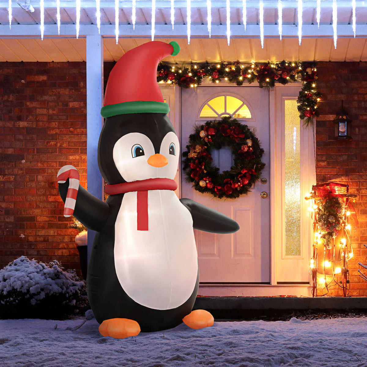 Opblaasbare kerstdecoratie, 2,5 m opblaasbare kerstpinguïn met 3 ledlampjes, 162 x 100 x 250 cm, meerkleurig (2)