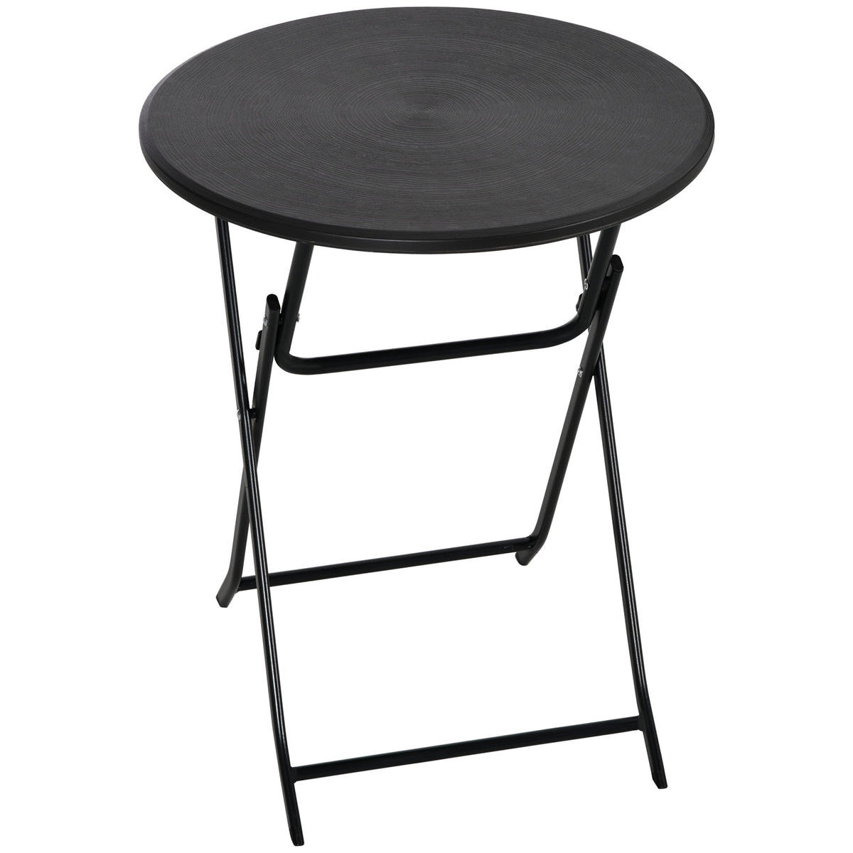 Tuintafel, rond, inklapbaar, voor 2 personen, houtlook, staal+kunststof, donkergrijs, 60 x 60 x 73 cm