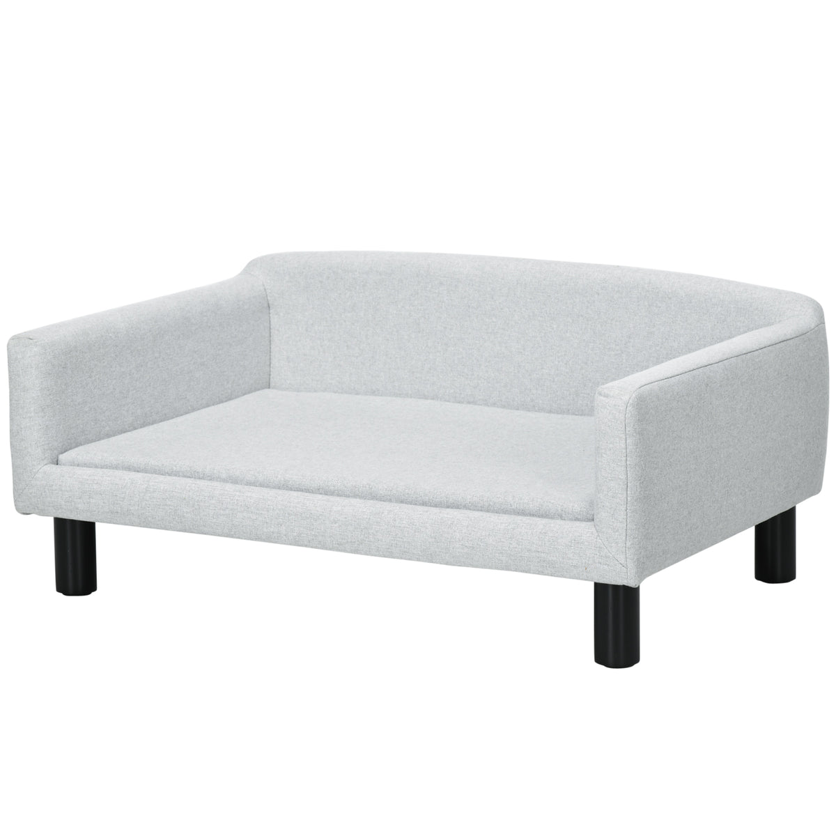 Fluwelen hondenbank met rugleuning hondenbed houten poten voor middelgrote honden 82 x 54 x 36 cm lichtgrijs