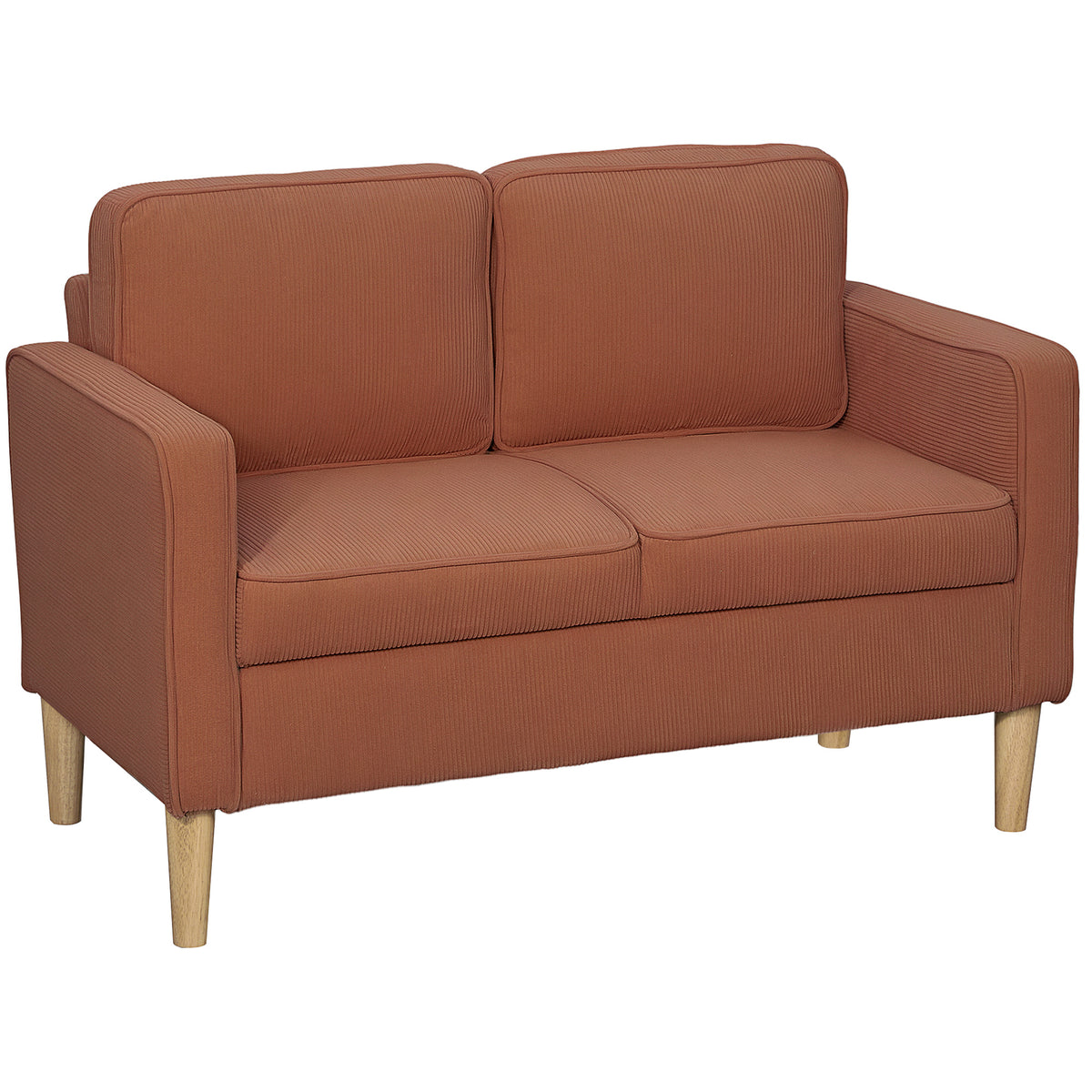 Tweezitsbank met opbergruimte en massief houten poten, voor woonkamer, slaapkamer, 117 x 63 x 79 cm, oranje