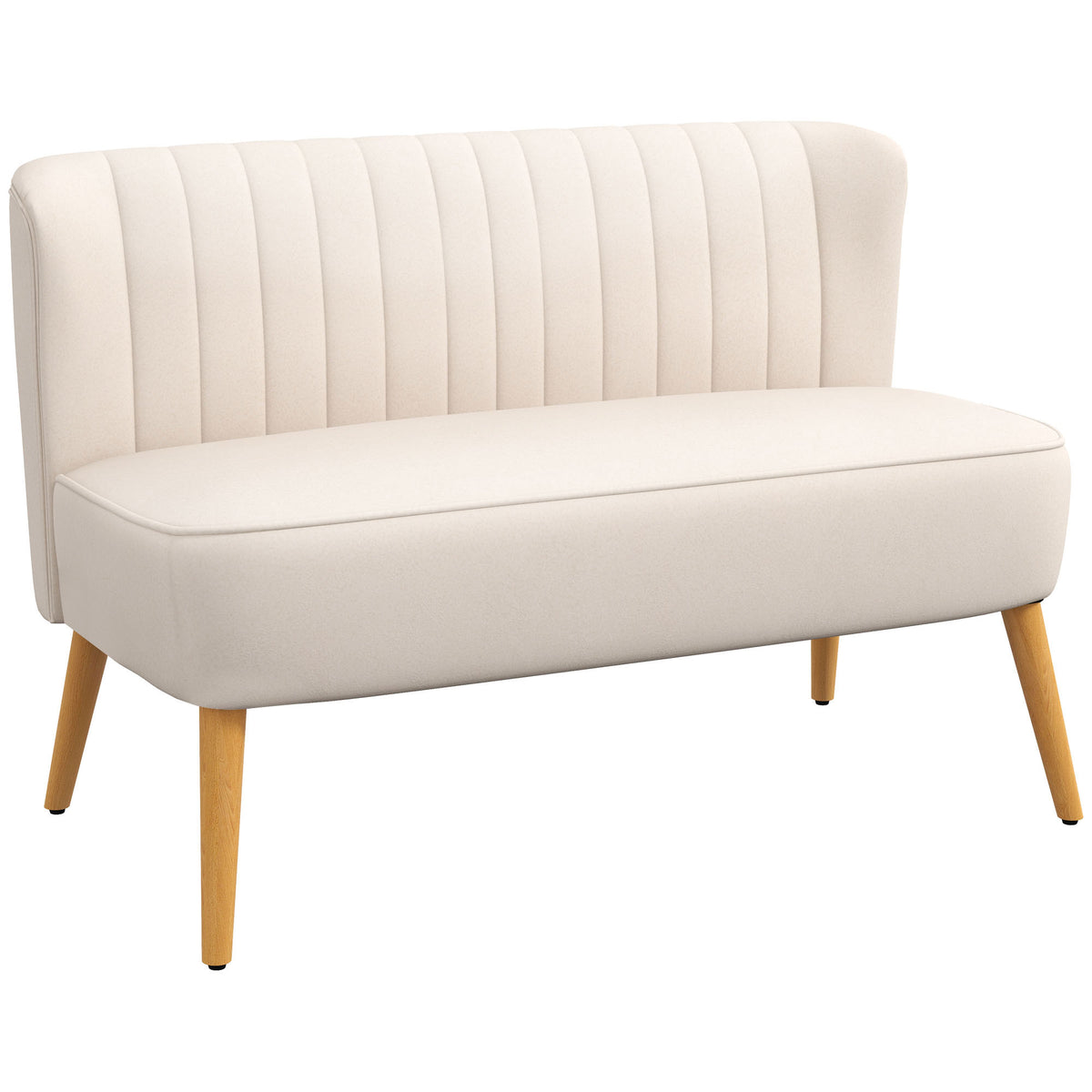 Retro-design bank, 2-zitsbank, houten poten, 117 cm x 56,5 cm x 77 cm, crèmewit