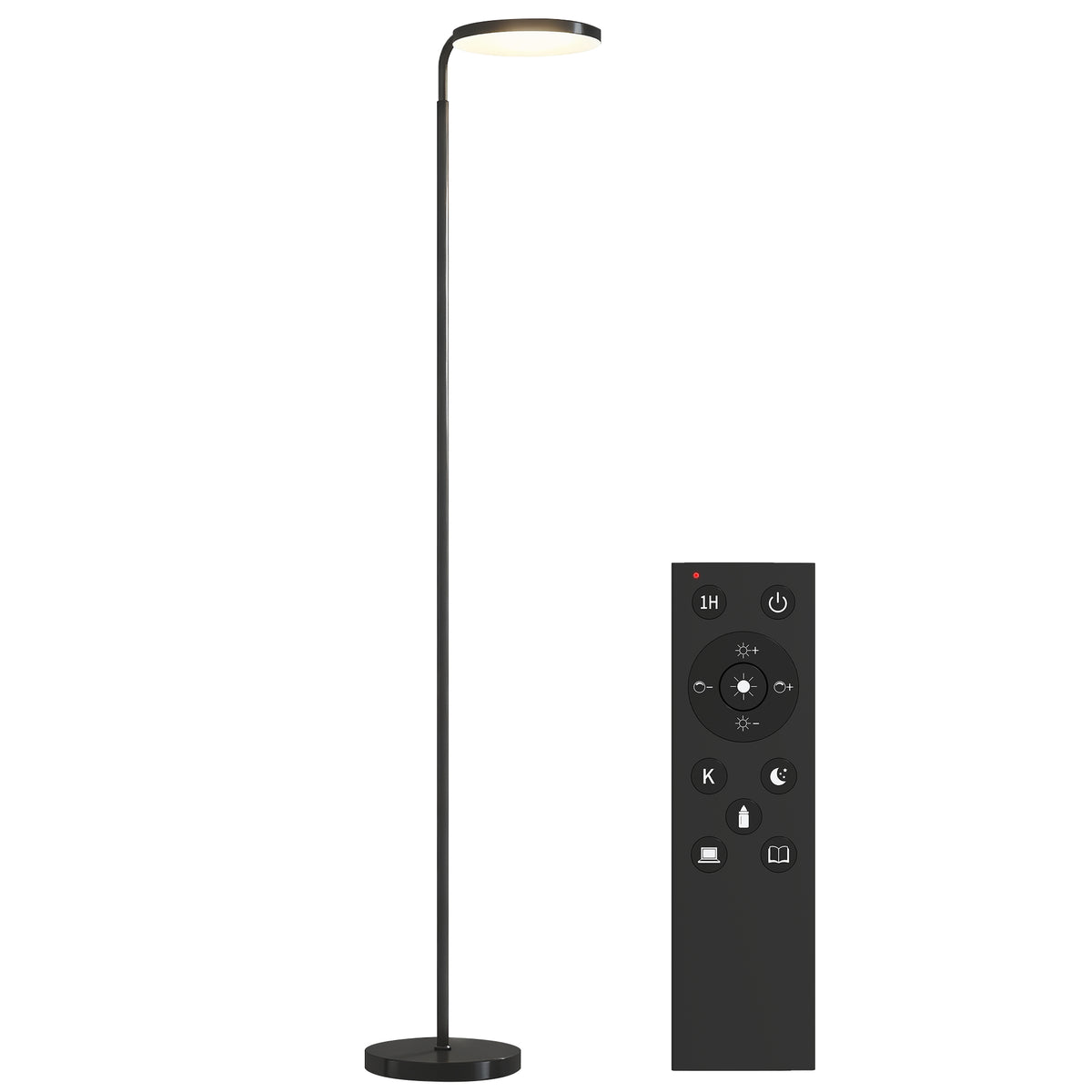 LED-vloerlamp met magnetische afstandsbediening, flexibel verstelbaar, draaibaar, metaal, zwart