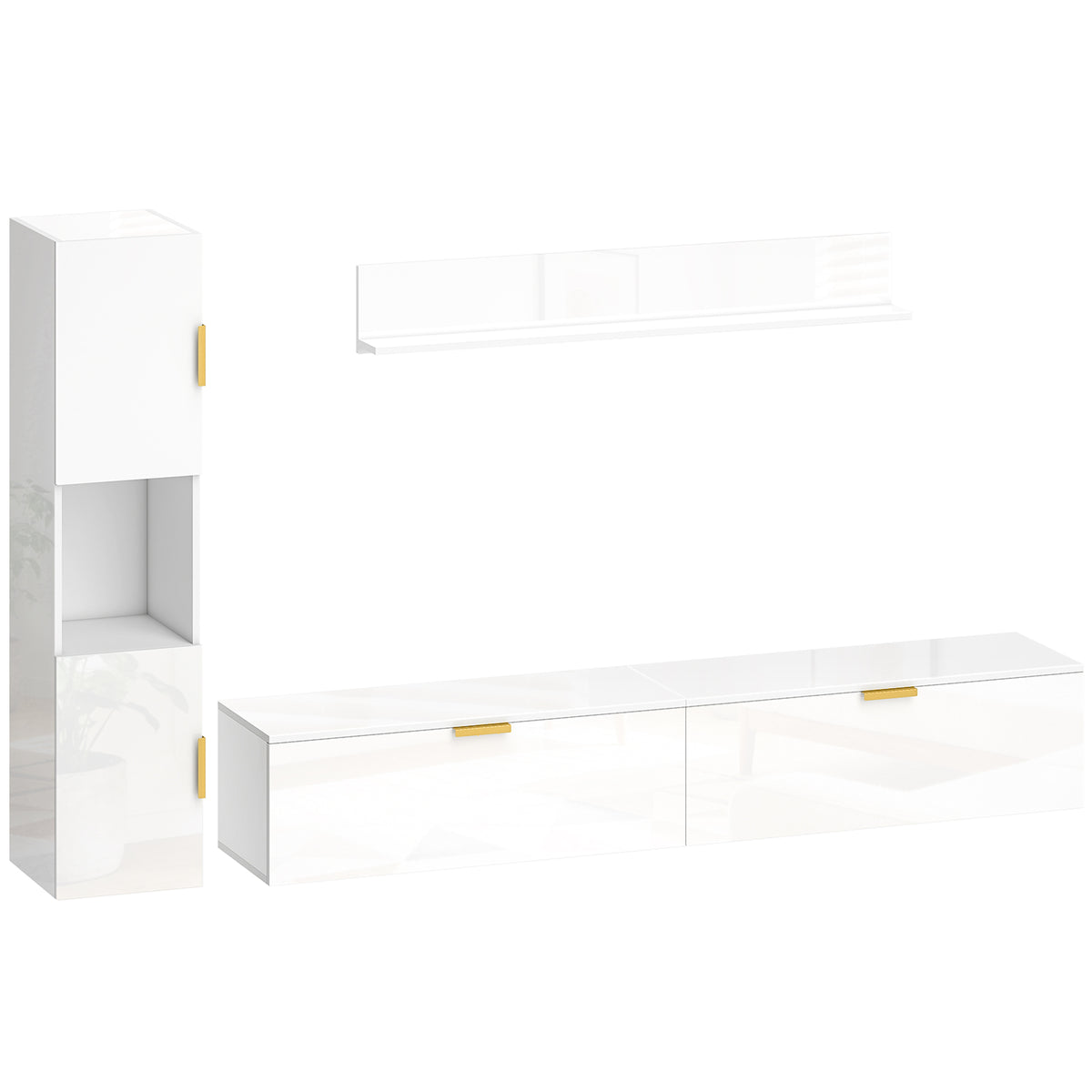 Zwevend tv-meubel met klepdeuren entertainment-center wandplank kast 180 cm hoogglans wit
