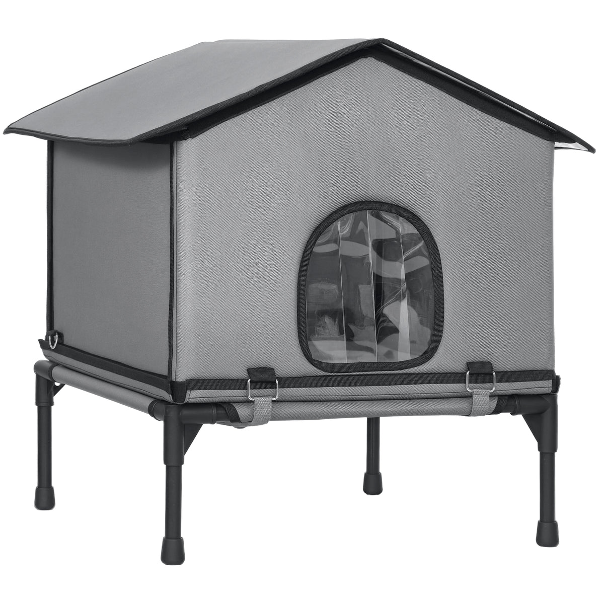 Opvouwbaar kattenhuis, kattenhut met kussen, verhoogd, waterafstotende kattenhol 62 x 58,5 x 60 cm, grijs