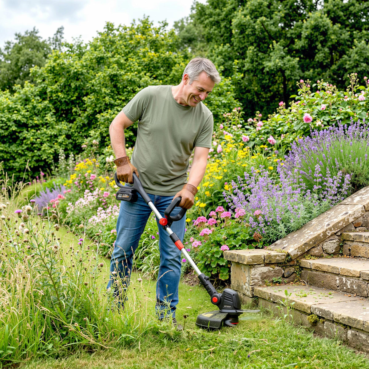 Accu-grastrimmer 2-in-1 bosmaaier met 30 cm snijbreedte, verstelbare handgreep en kantelbare motorkop voor tuin (2)