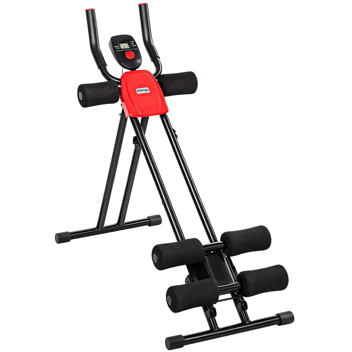 Buiktrainer, inklapbare buikspiertrainer met LCD-display, dubbele rails belastbaar tot 120 kg, staal, rood