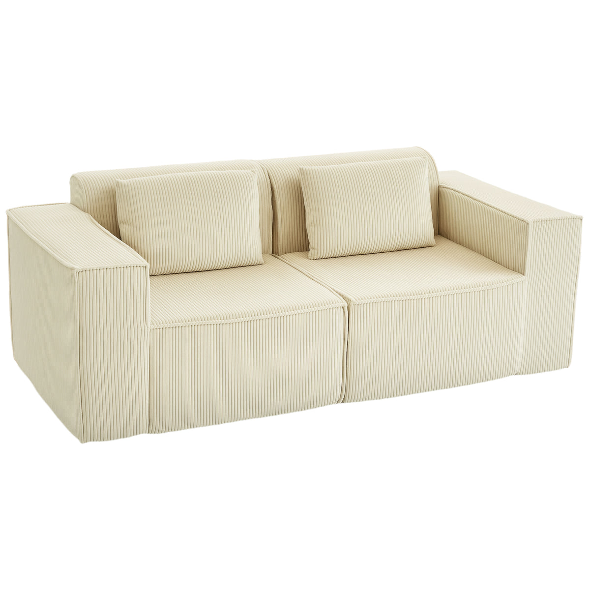 3-zitsbank, zachte schuimstructuur, brede armleuningen, 2 kussens, corduroy bekleding, beige