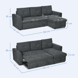 3-zitsbank met slaapfunctie, slaapbank met chaise longue, gestoffeerde bank, donkergrijs (3)