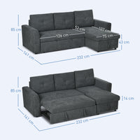 3-zitsbank met slaapfunctie, slaapbank met chaise longue, gestoffeerde bank, donkergrijs (3)