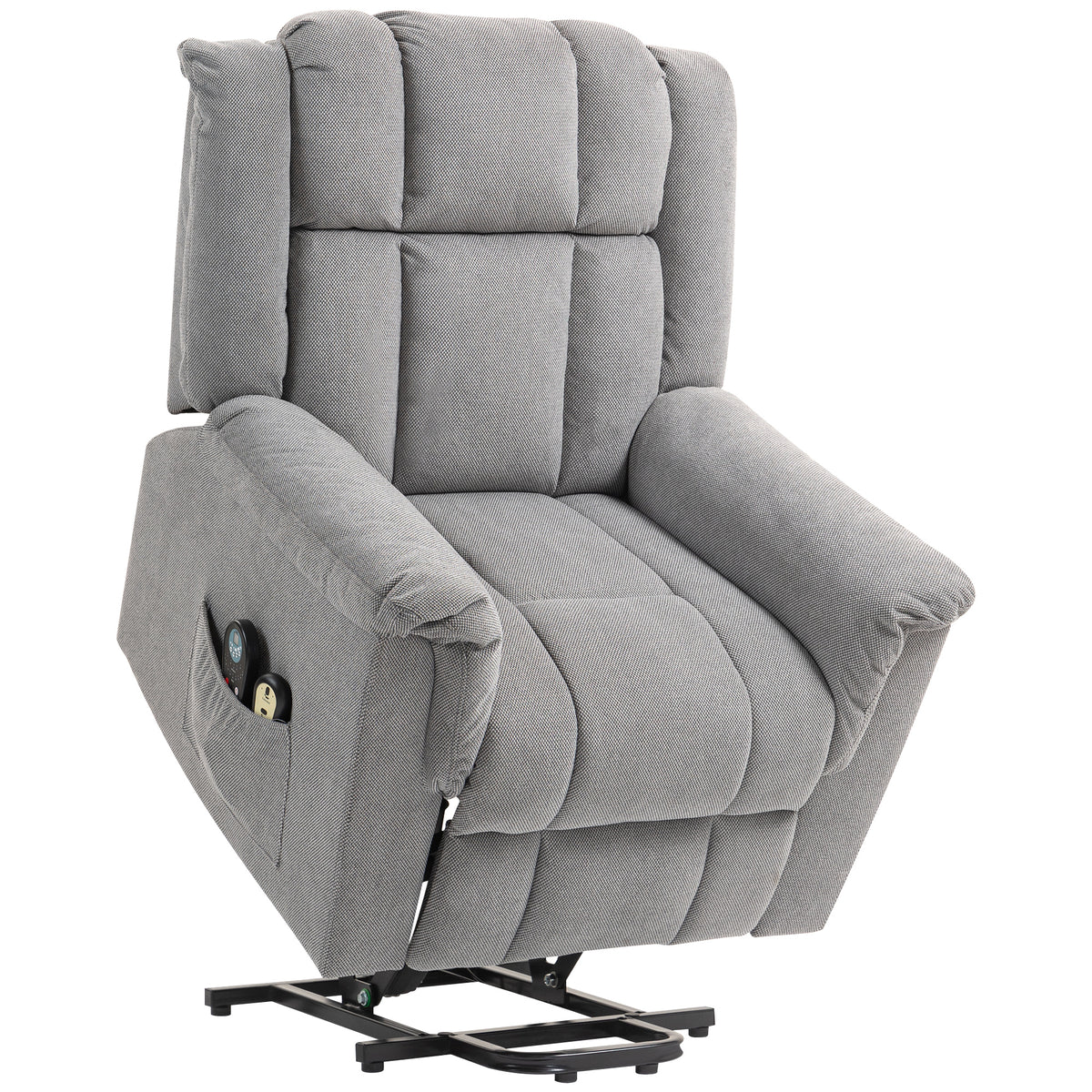 Sta-op-fauteuil, massagestoel met warmtefunctie, gestoffeerde fauteuil met voetensteun, zijvak, stoffen