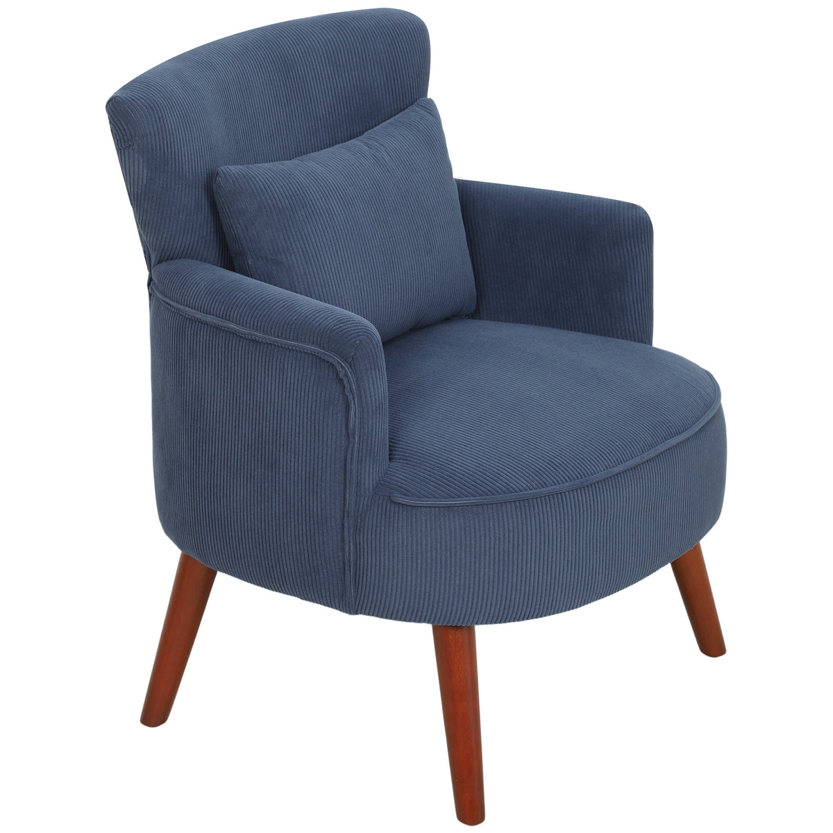 Moderne armstoel, gestoffeerde accentstoel met lendenkussen, blauw