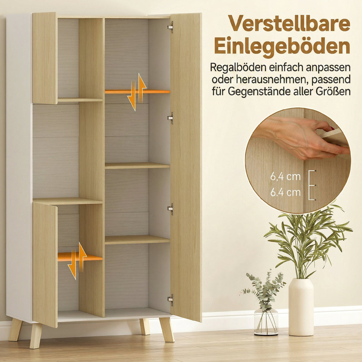 170 cm keukenkast, moderne kast met open vak, verstelbare legplanken, natuurlijke houtlook (5)
