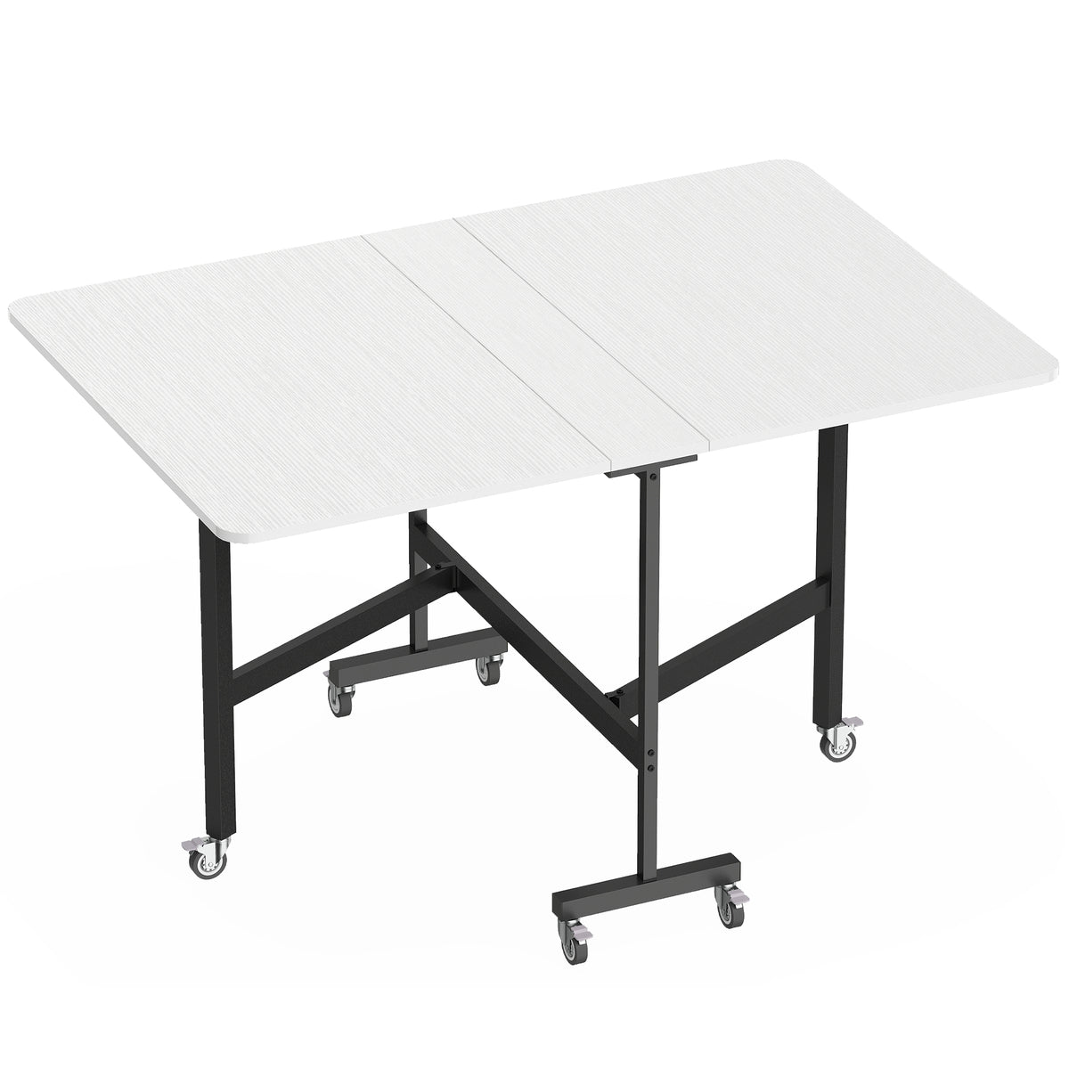 Mobiele inklapbare tafel met 6 wielen en remmen, opvouwbare keuken-eettafel voor kleine ruimtes, wit