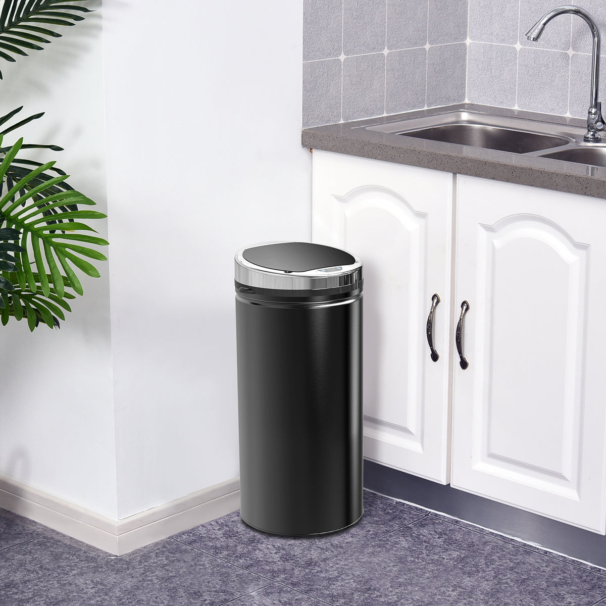 42 L sensor-afvalemmer, automatische prullenbak, roestvrijstalen keukenafvalemmer met infraroodsensor, voor (2)