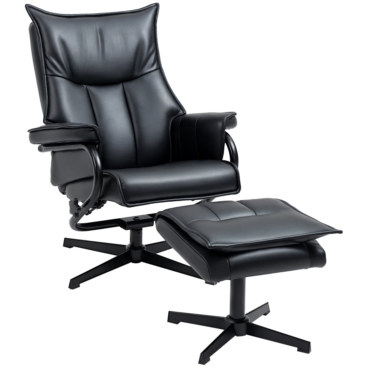 Relaxfauteuil met hocker, draaibaar, verstelbare rugleuning, stalen frame, zwart