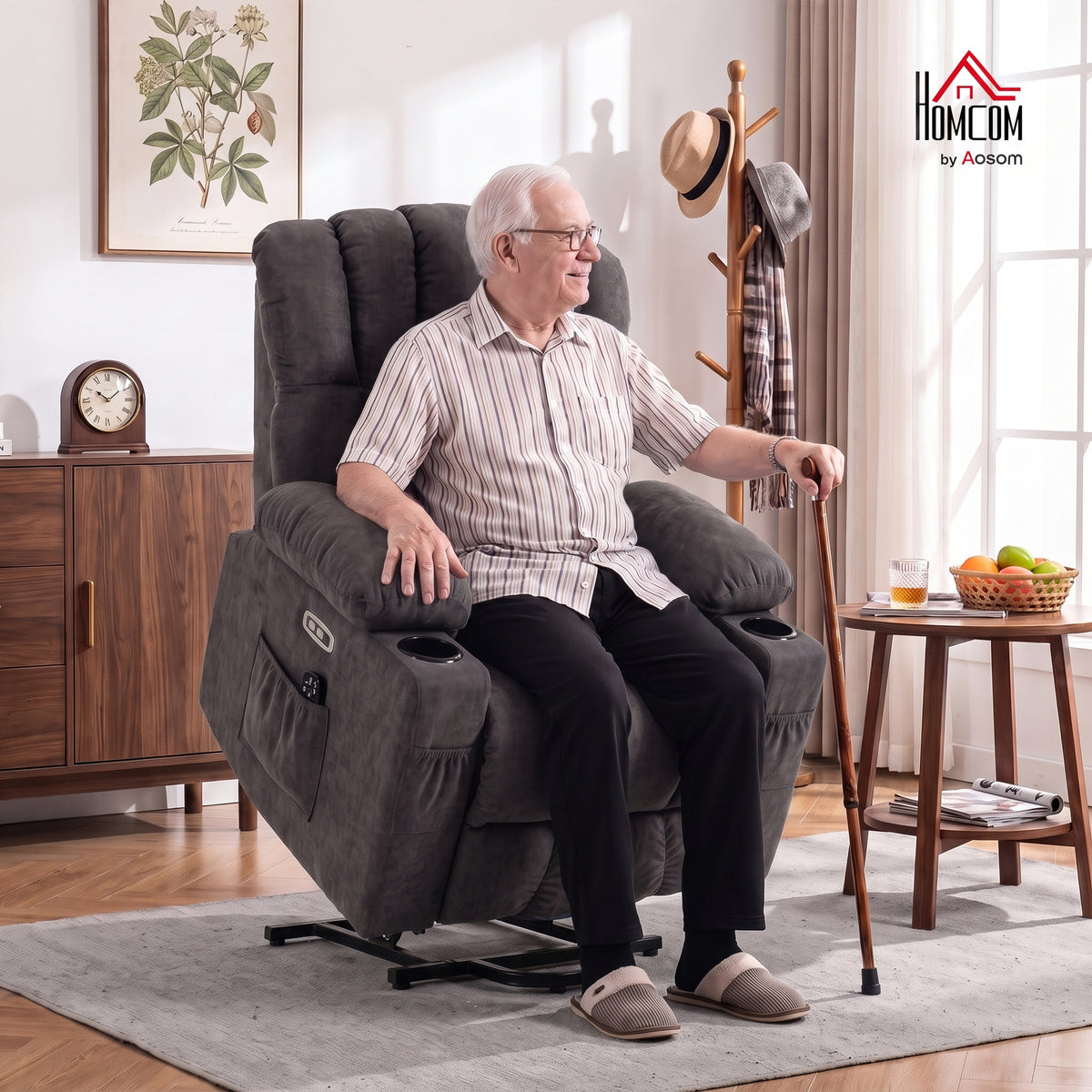 Elektrische sta-op stoel met massage & warmte, relaxfauteuil voor senioren, pocketvering, grijs (2)