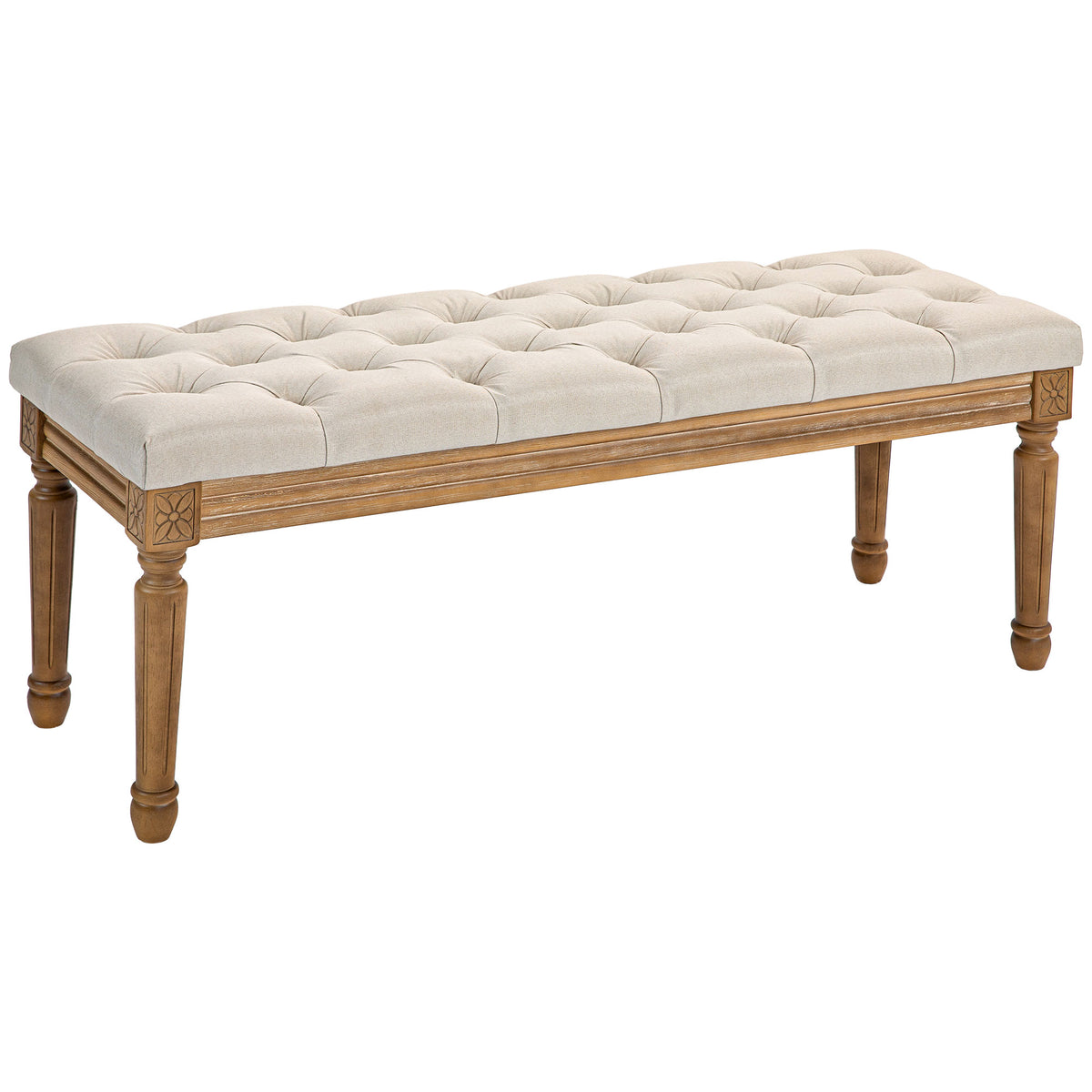 Gestoffeerde bank met knoopstiksel, bedbank, vintage design, 120x41x48 cm, crèmewit