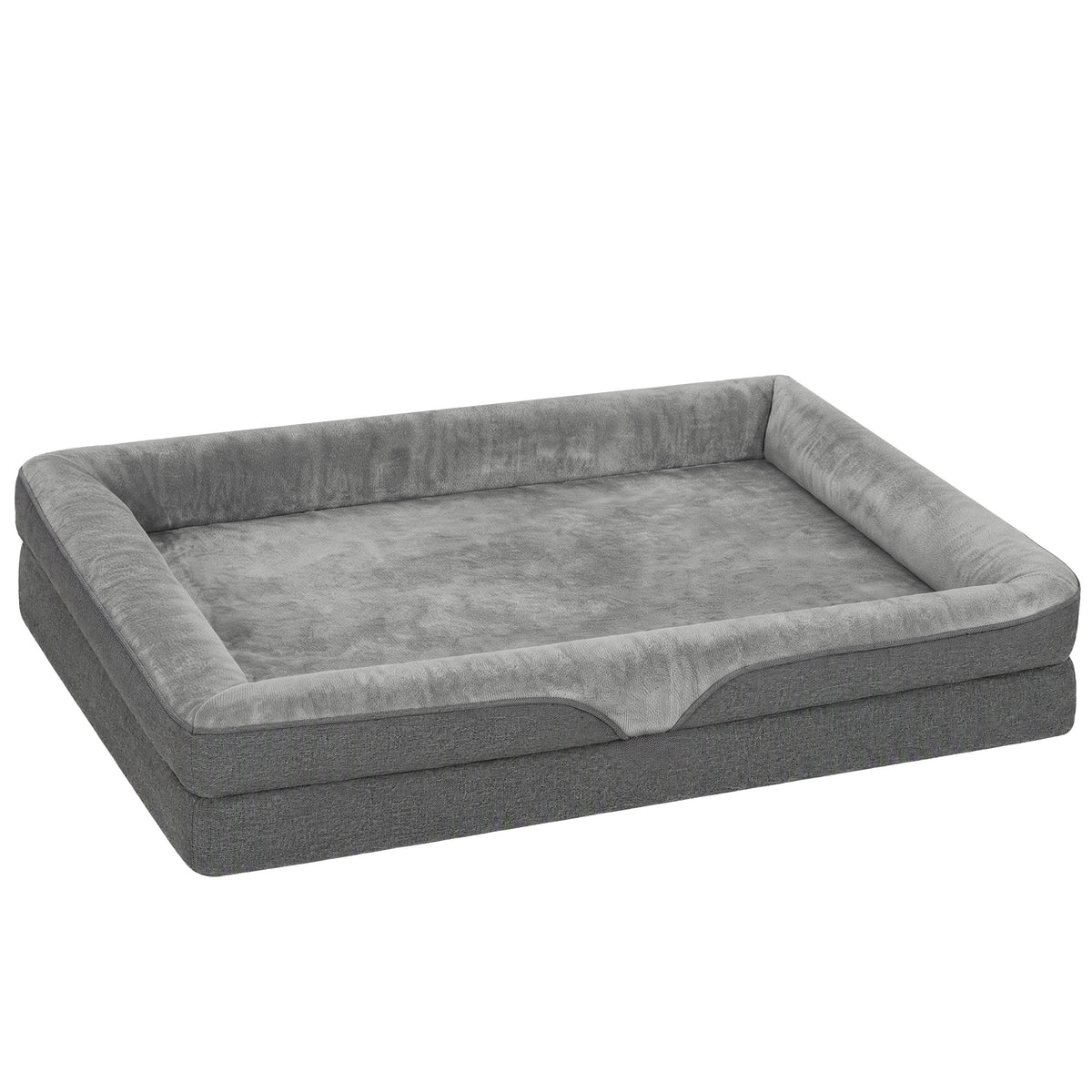Hondenbed met verhoogde randen, antislip onderkant, linnenlook, wasbaar, hondenkussen spatwaterdicht 91x68x16cm