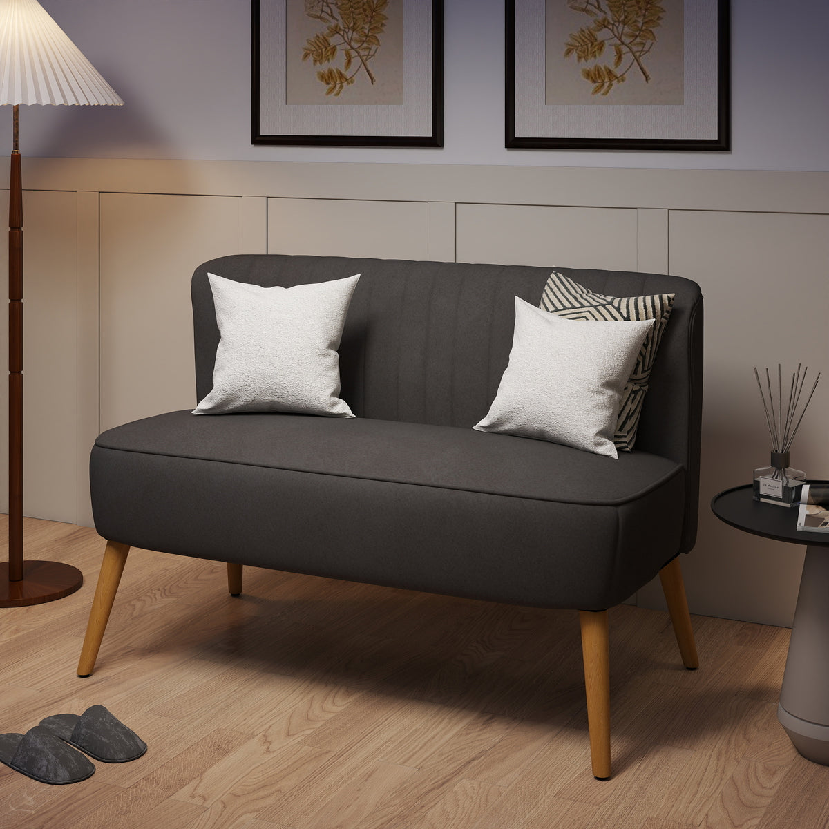 Sofa retrodesign 2-zitsbank, houten poten, 117 cm x 56,5 cm x 77 cm, donkergrijs (2)