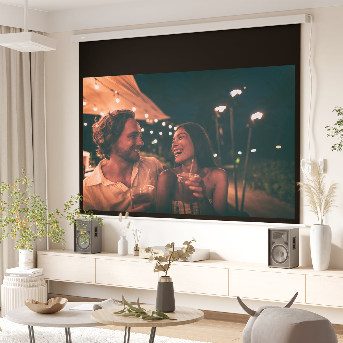 Projectiescherm 247 x 168 cm 100 inch 16:9 HD 4K projectiescherm elektrisch met afstandsbediening, wit (2)